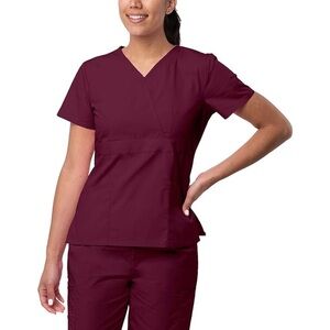 Scrub Top Maroon Sze 3x Empire Waist Slimming V-Neckline Mock Wrap Sivvan Amazon